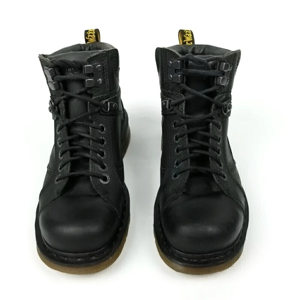 Dr. Martens Soren Moto Biker Black Stud Hiking Leather Ankle Boots Mens 9 Black